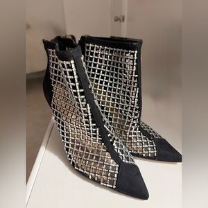 INC International Concepts Black Crystal Mesh Pointed Ankle Booties